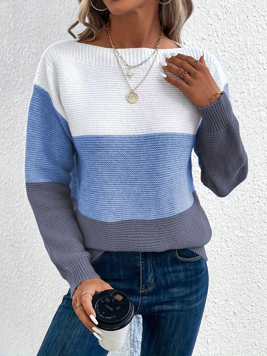 Color-block dames trui met ronde hals en relaxed-fit