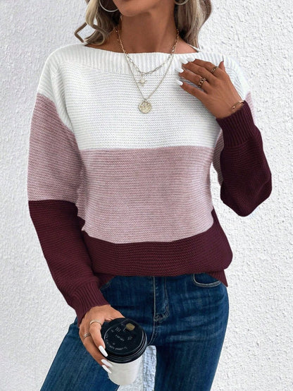 Color-block dames trui met ronde hals en relaxed-fit