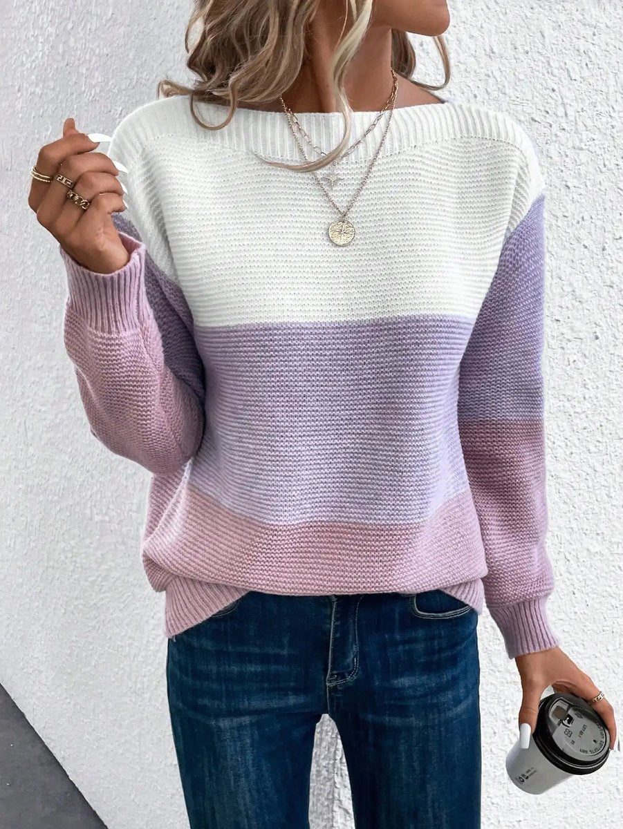 Color-block dames trui met ronde hals en relaxed-fit