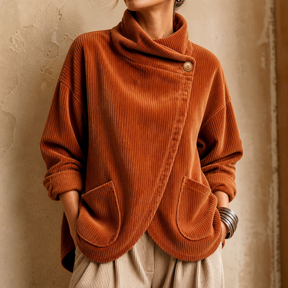 Corduroy jasje met asymmetrische overslagkraag