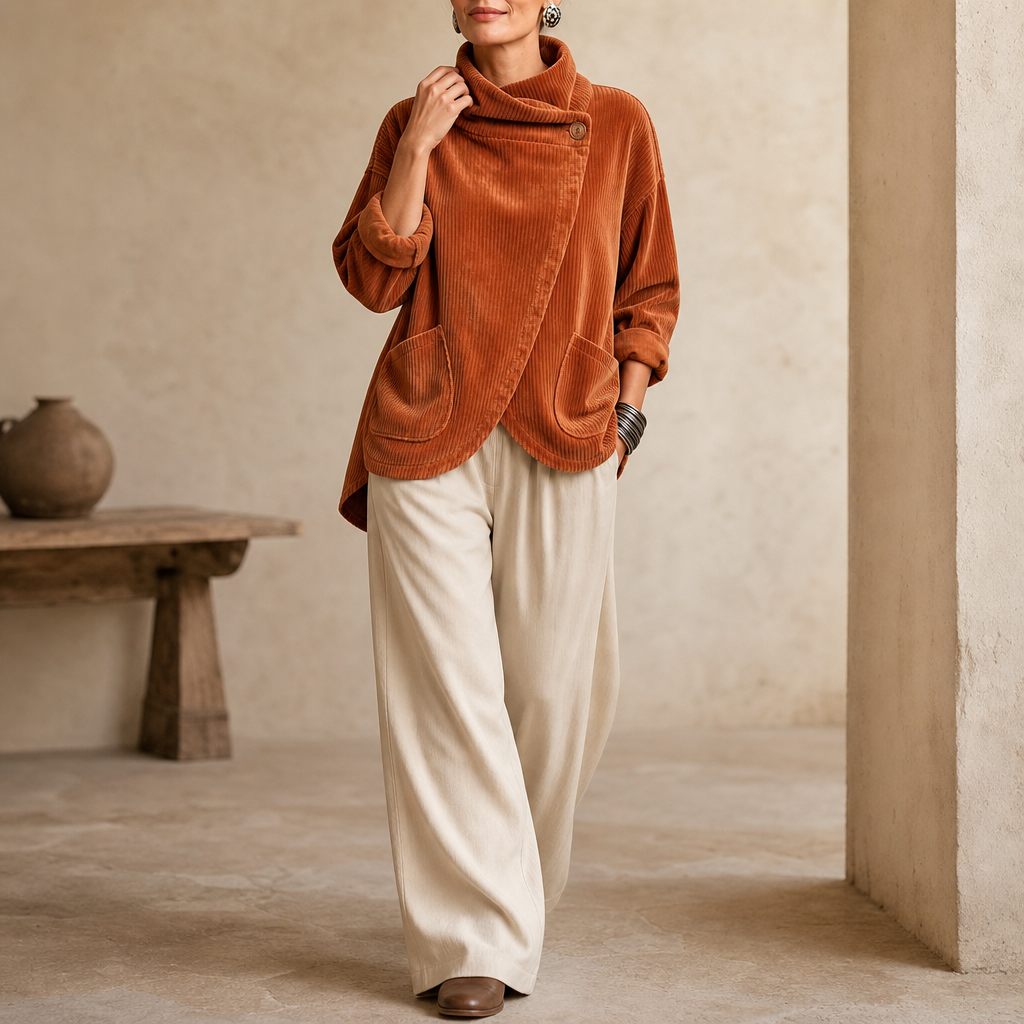 Corduroy jasje met asymmetrische overslagkraag