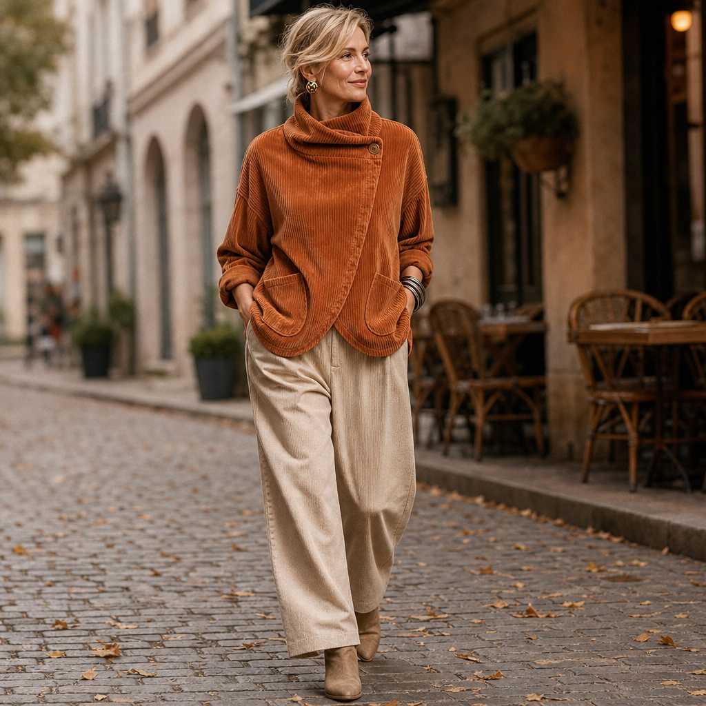 Corduroy jasje met asymmetrische overslagkraag