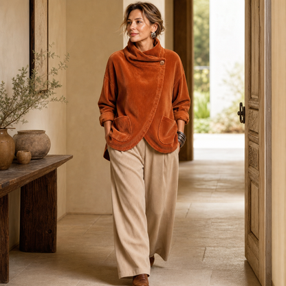 Corduroy jasje met asymmetrische overslagkraag