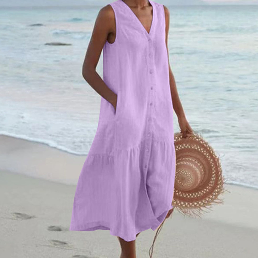 Image of Dames A-lijn Midi-jurk met Knopen