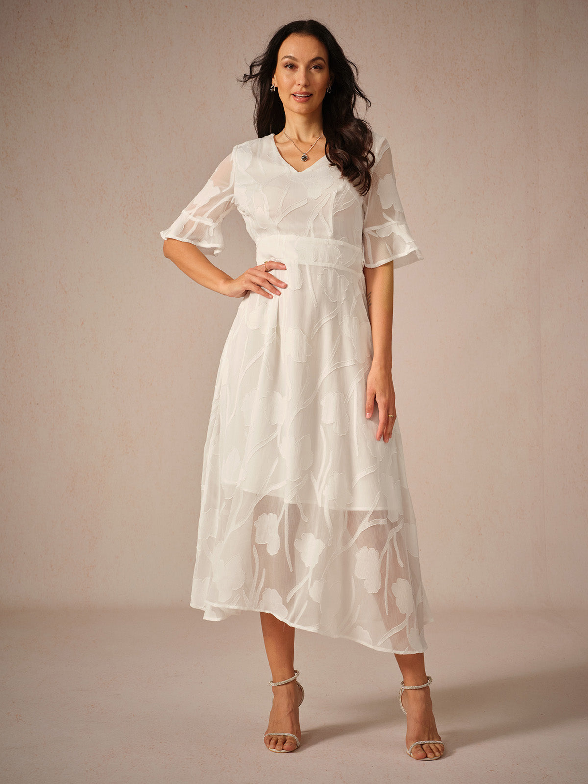 Image of Dames Bloemen A-lijn Midi Jurk