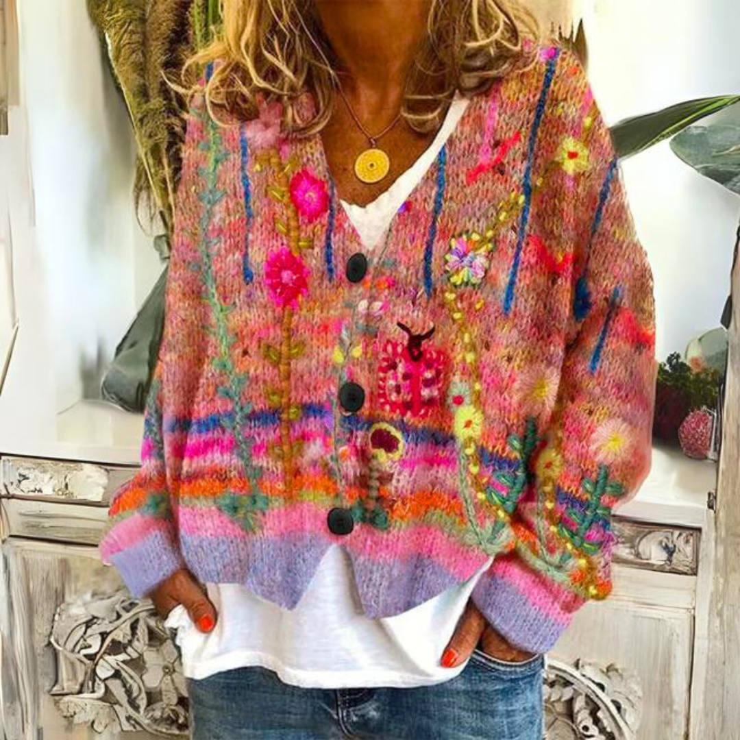 Image of Dames Bloemen Cardigan met Knopen