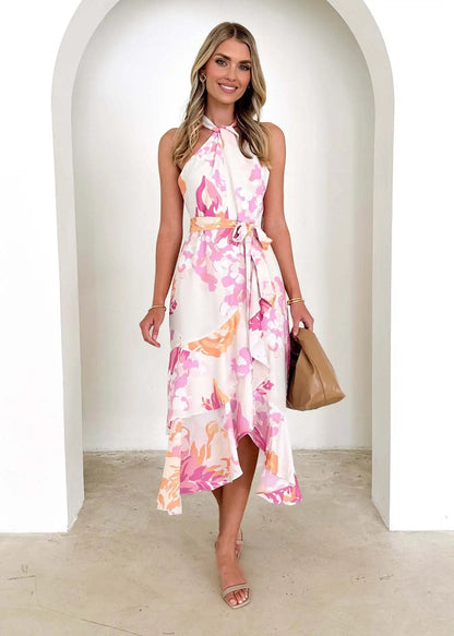 Image of Dames Bloemen Halter Midi Jurk