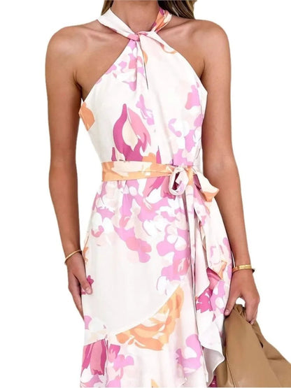 Image of Dames Bloemen Halter Midi Jurk