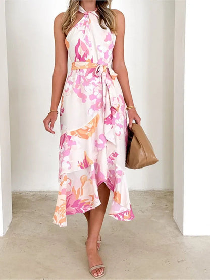 Image of Dames Bloemen Halter Midi Jurk