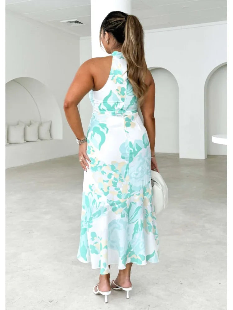 Image of Dames Bloemen Halter Midi Jurk