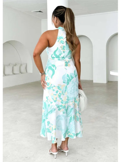 Image of Dames Bloemen Halter Midi Jurk