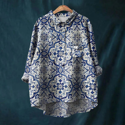 Image of Dames Bloemen Lange Mouw Shirt