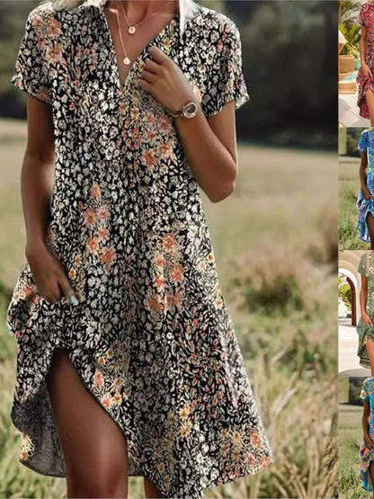 Image of Dames Bloemen Shirt Mini Jurk