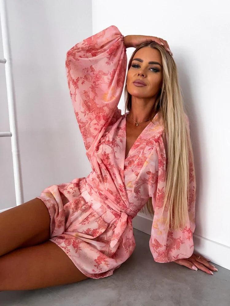 Image of Dames Bloemen Wrap Mini Jurk