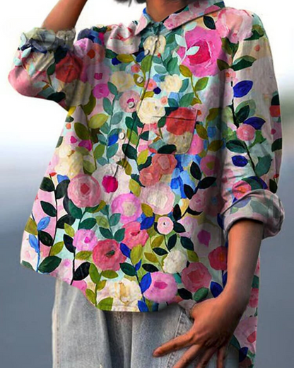 Image of Dames Bloemenprint Blouse met Knoopsluiting
