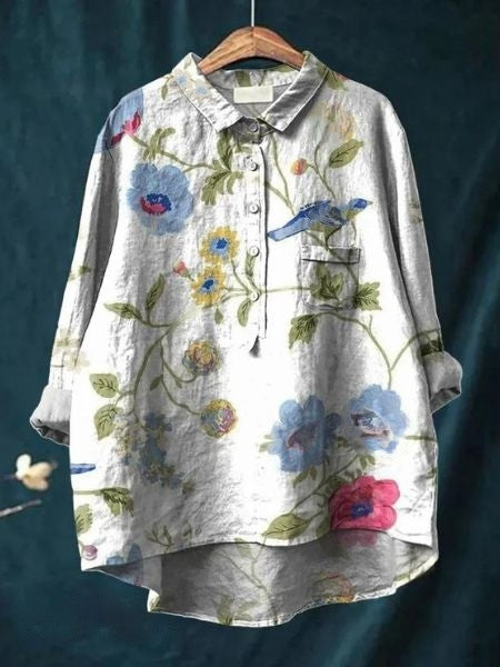 Image of Dames Bloemenprint Blouse met Knoopsluiting