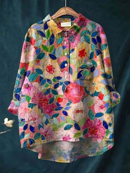 Image of Dames Bloemenprint Blouse met Knoopsluiting