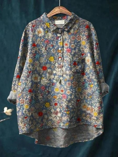 Image of Dames Bloemenprint Blouse met Knoopsluiting