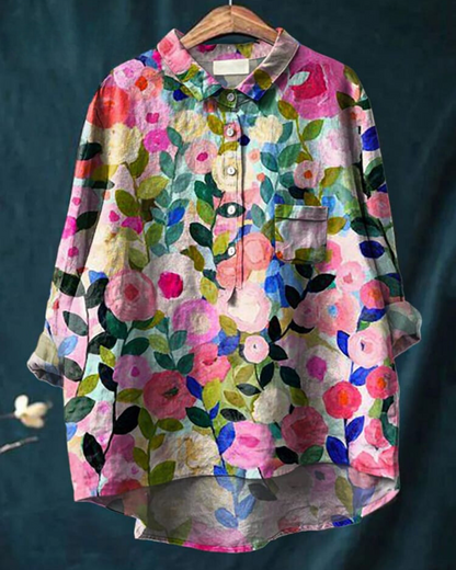 Image of Dames Bloemenprint Blouse met Knoopsluiting