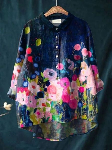 Image of Dames Bloemenprint Blouse met Knoopsluiting