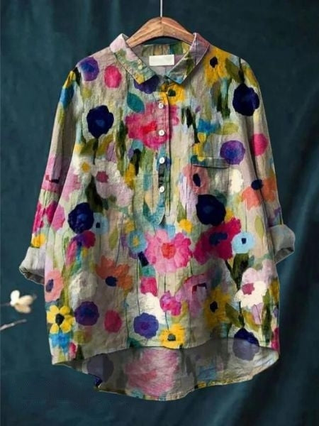 Image of Dames Bloemenprint Blouse met Knoopsluiting