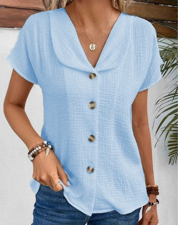 Image of Dames Button-Down Blouse met Textuur