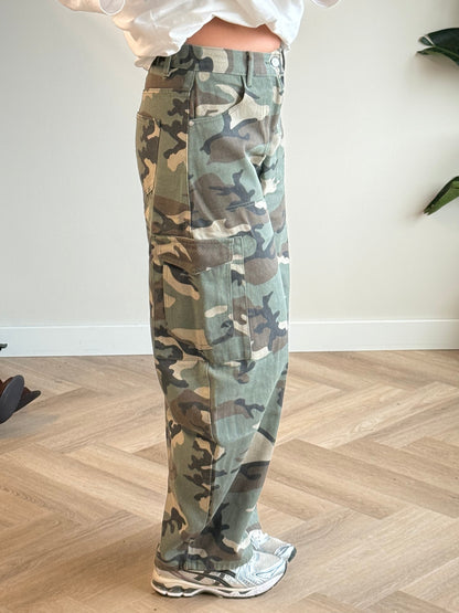 Dames camouflage cargojeans met stretch taille en regular fit - Casual cargobroek voor elke dag