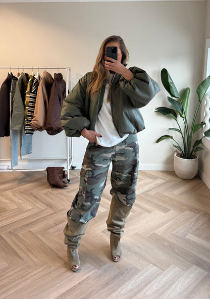 Dames camouflage cargojeans met stretch taille en regular fit - Casual cargobroek voor elke dag