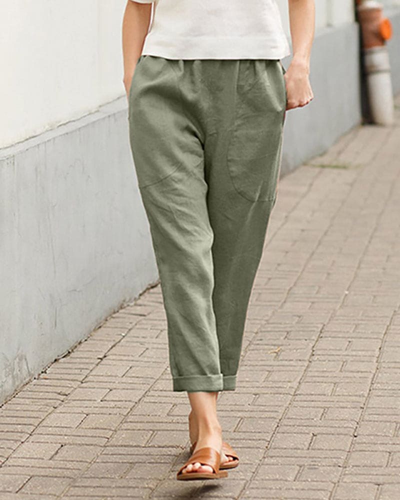 Image of Dames Cropped Broek met Elastische Taille