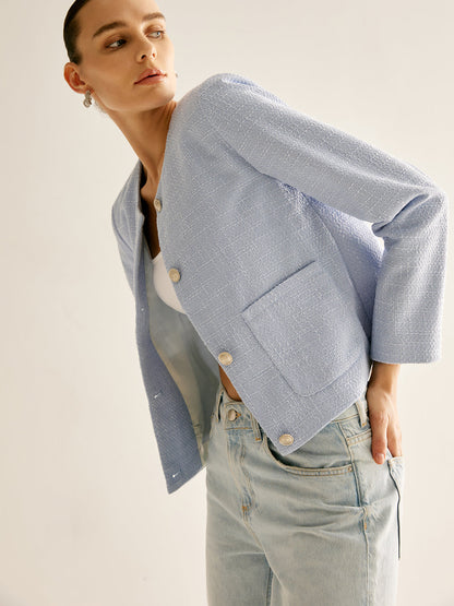 Image of Dames Cropped Jasje zonder Kraag