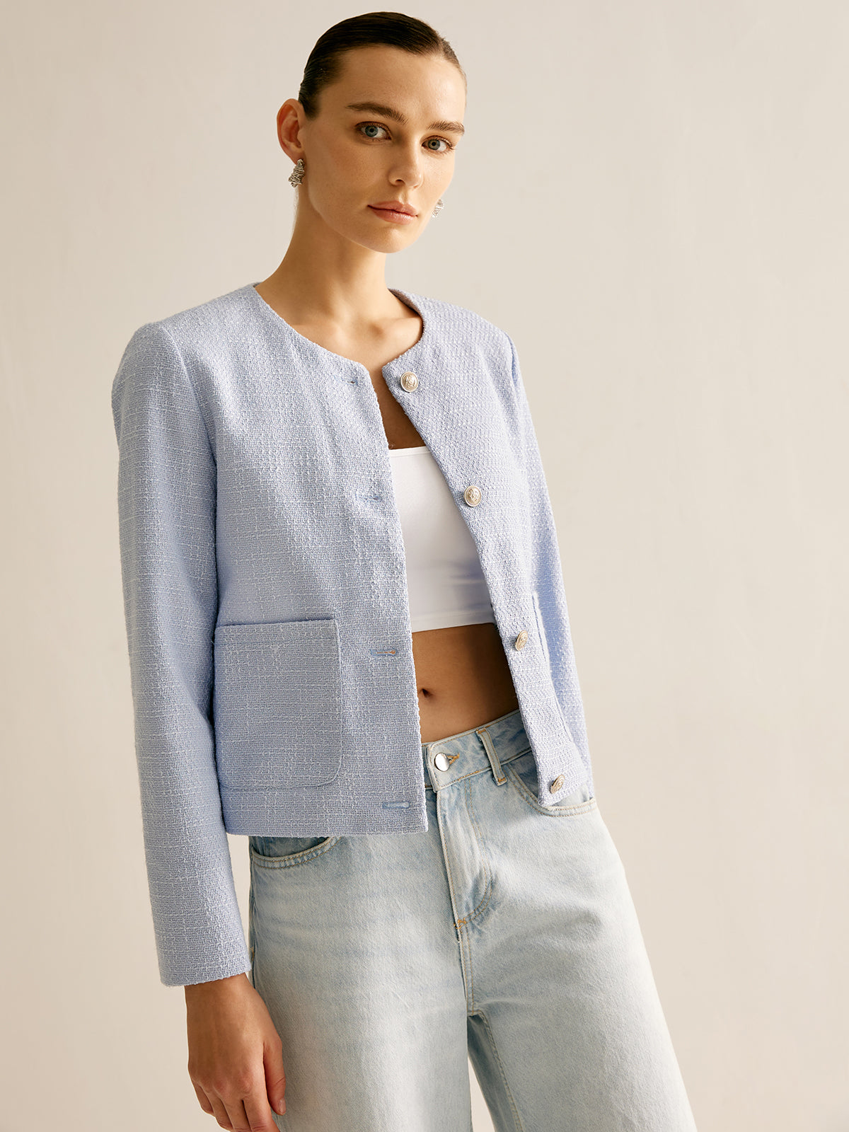 Image of Dames Cropped Jasje zonder Kraag