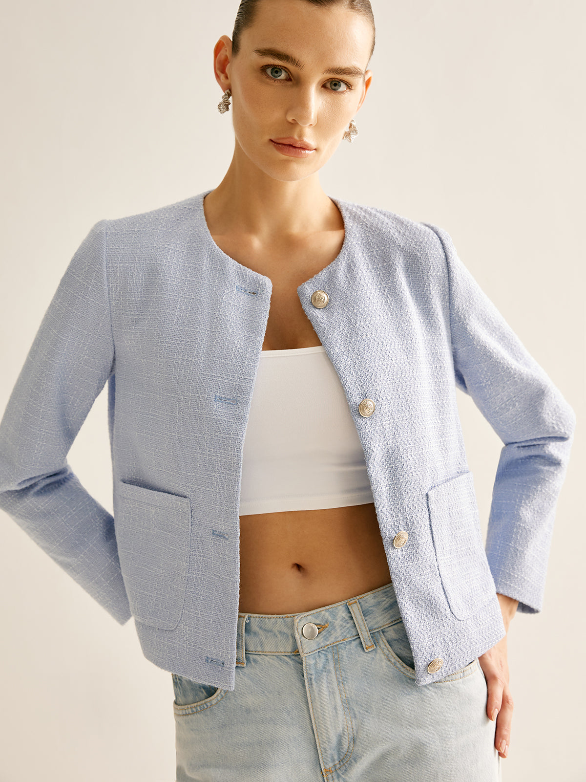 Image of Dames Cropped Jasje zonder Kraag