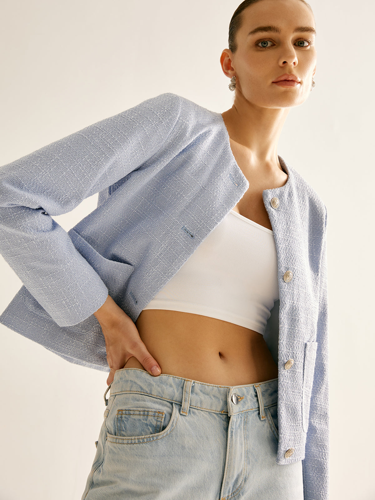 Image of Dames Cropped Jasje zonder Kraag