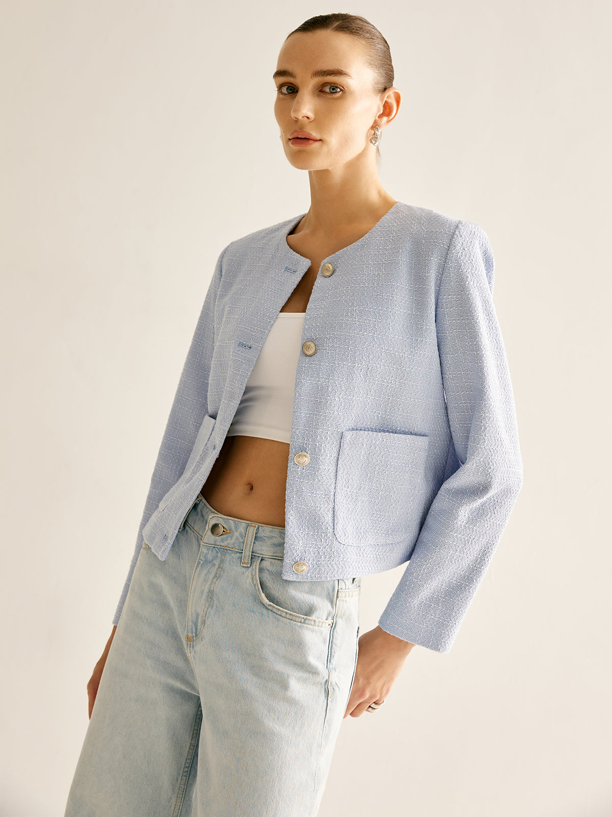 Image of Dames Cropped Jasje zonder Kraag