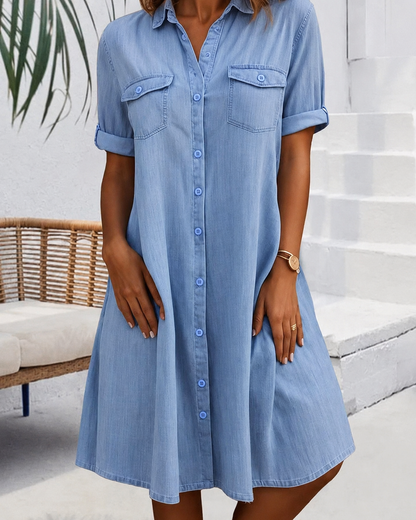 Dames Denim Blousejurk met Knoopsluiting - Image 1