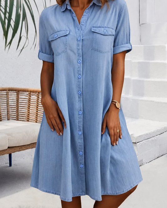 Dames Denim Blousejurk met Knoopsluiting - Image 1