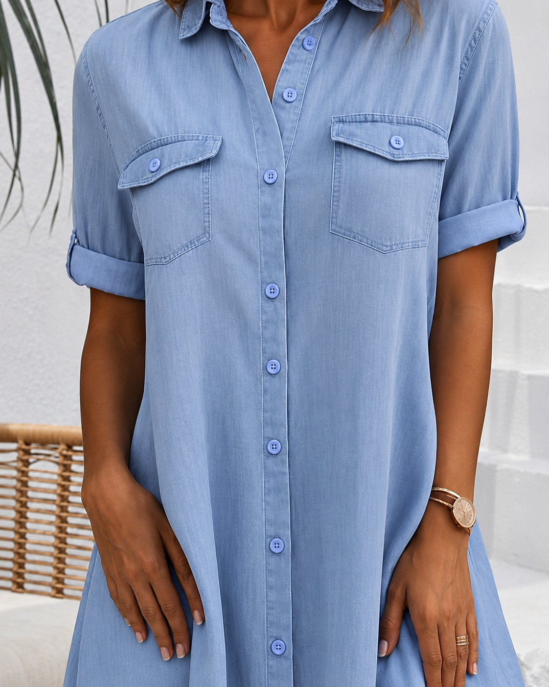 Dames Denim Blousejurk met Knoopsluiting - Image 1