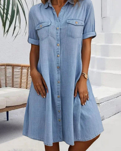 Image of Dames Denim Blousejurk met Knoopsluiting