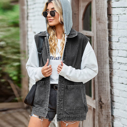 Image of Dames Denim Vest Jas met Zakken