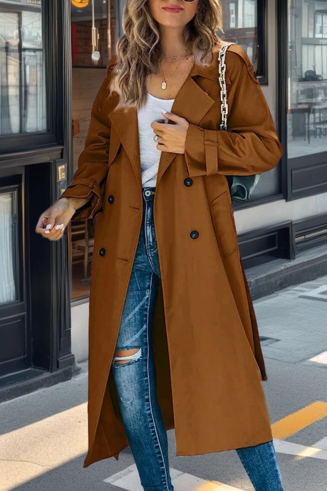 Image of Dames Double-Breasted Lange Trenchcoat
