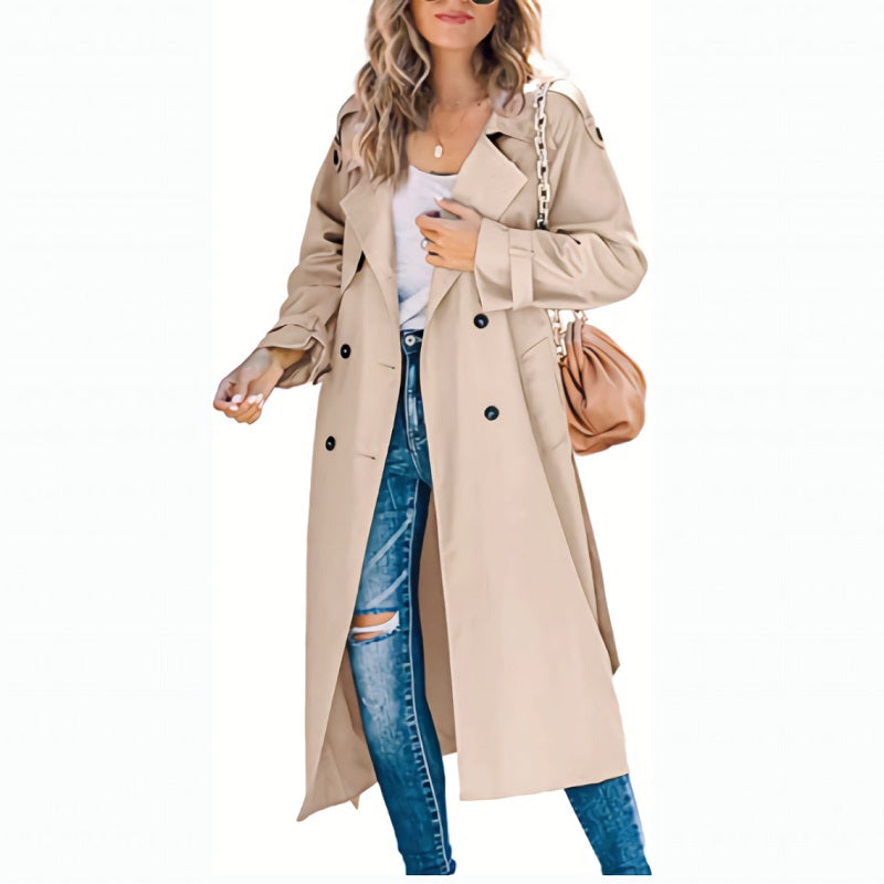 Image of Dames Double-Breasted Lange Trenchcoat