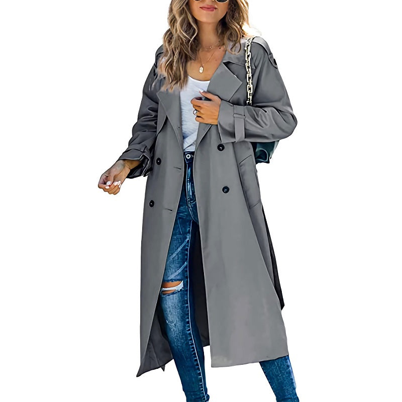 Image of Dames Double-Breasted Lange Trenchcoat