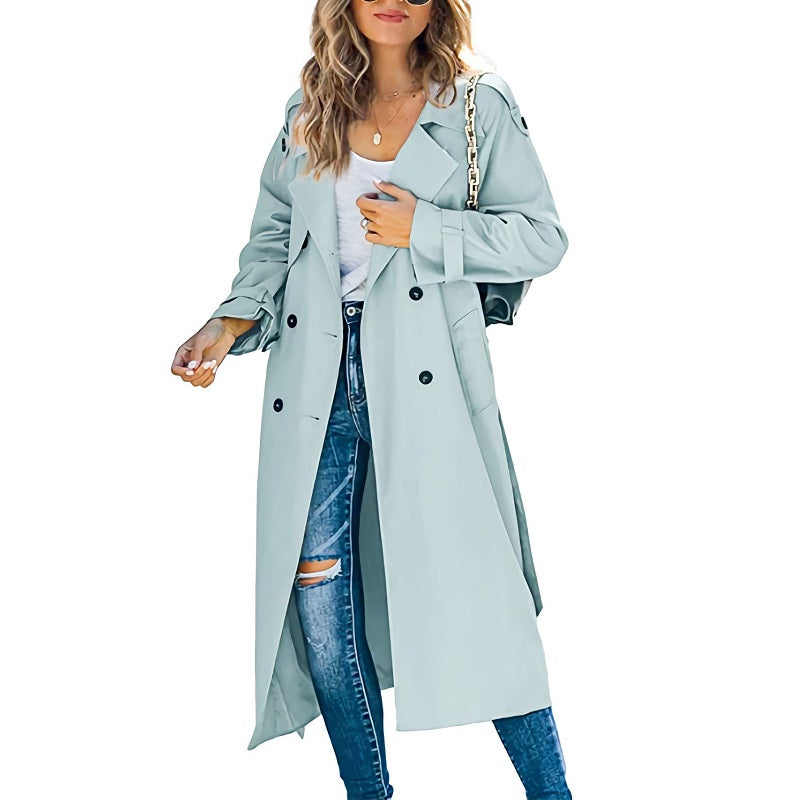 Image of Dames Double-Breasted Lange Trenchcoat