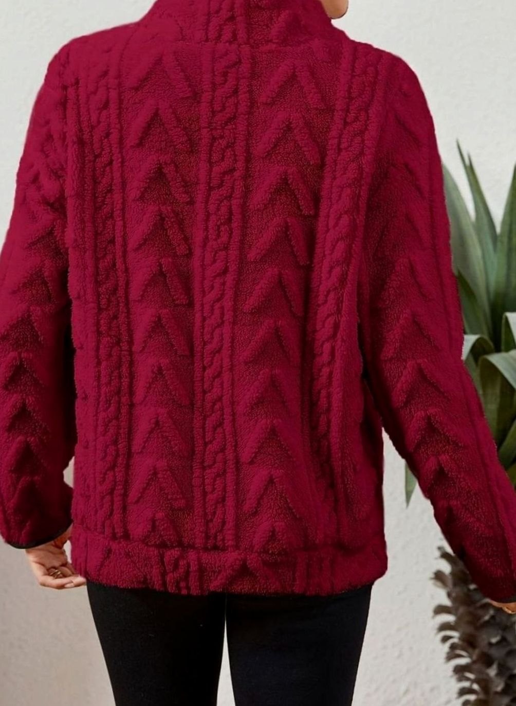 Dames fleece trui met structuur, halve rits en kangoeroezak