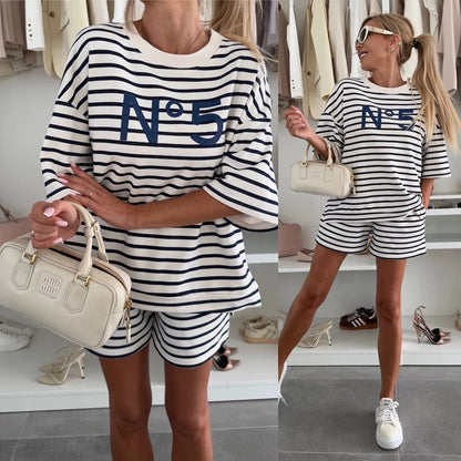 Image of Dames Gestreept Short Set