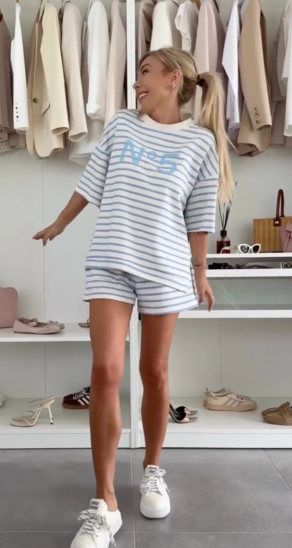 Image of Dames Gestreept Short Set