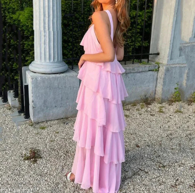 Image of Dames Getrapte A-lijn Maxi Jurk