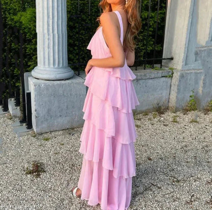 Image of Dames Getrapte A-lijn Maxi Jurk