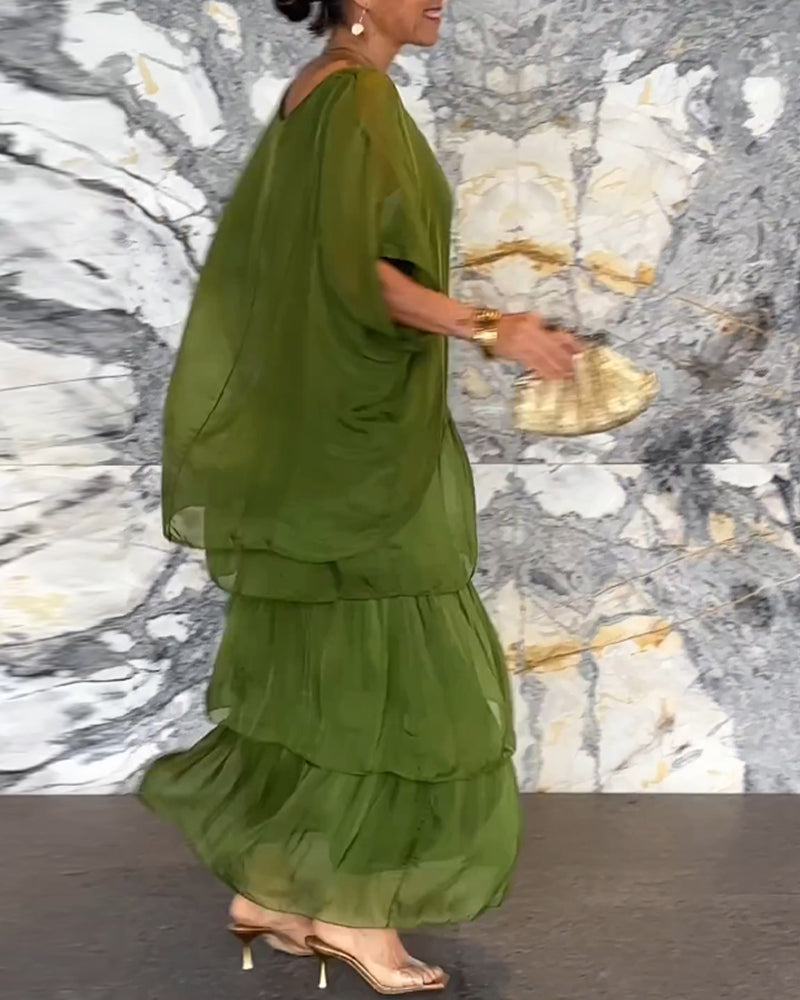 Image of Dames Getrapte Zomer Maxi Jurk