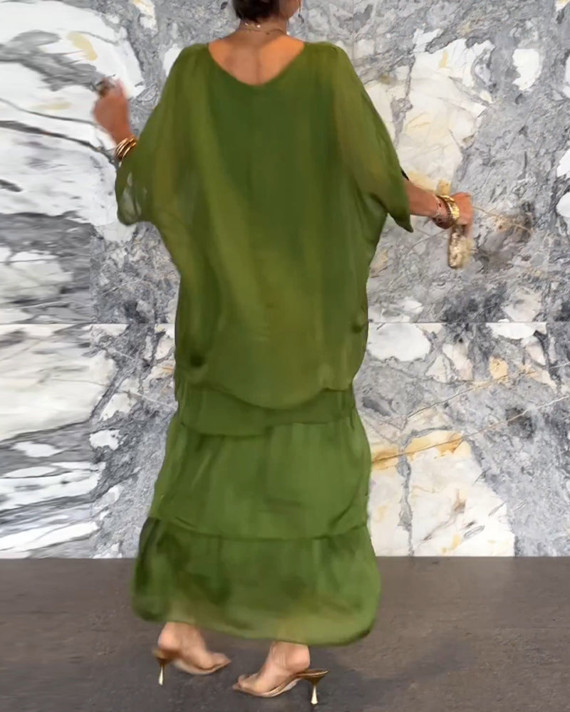 Image of Dames Getrapte Zomer Maxi Jurk